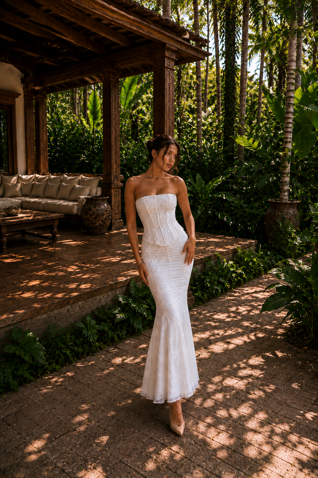 ETERNAL BLOOM | Vestido Midi de Encaje Floral 2 piezas con Corsé