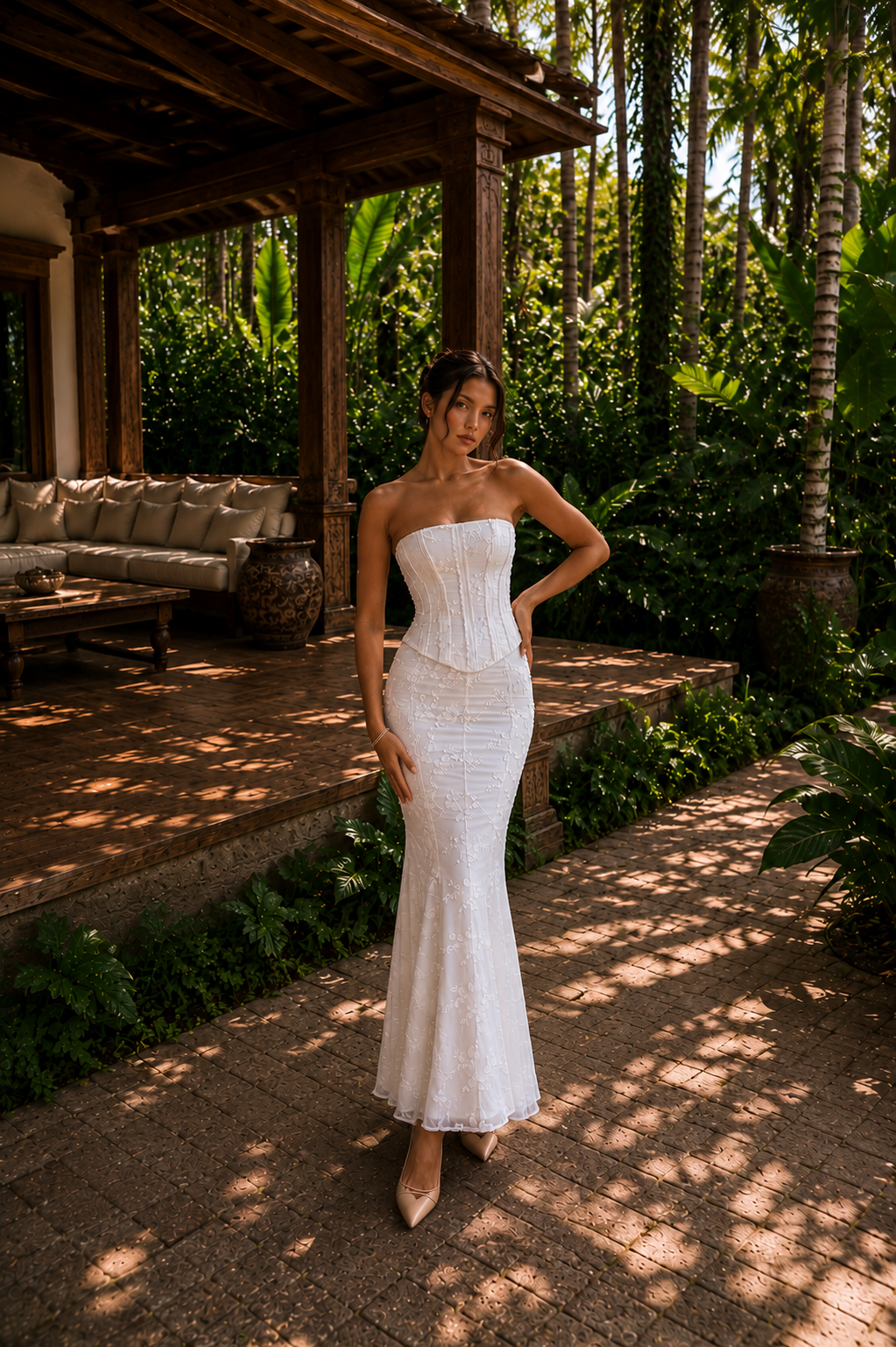 ETERNAL BLOOM | Vestido Midi de Encaje Floral 2 piezas con Corsé