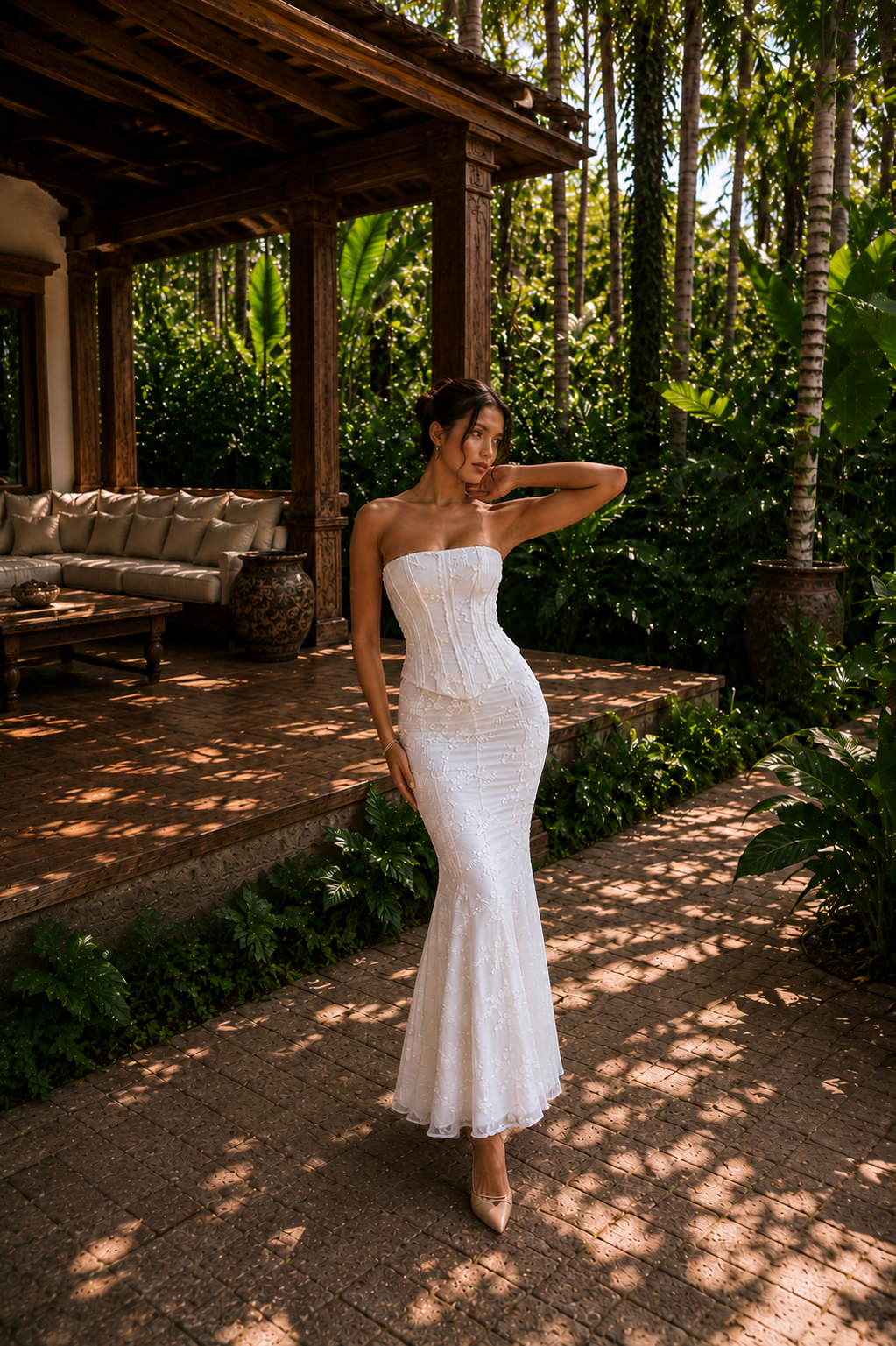 ETERNAL BLOOM | Vestido Midi de Encaje Floral 2 piezas con Corsé