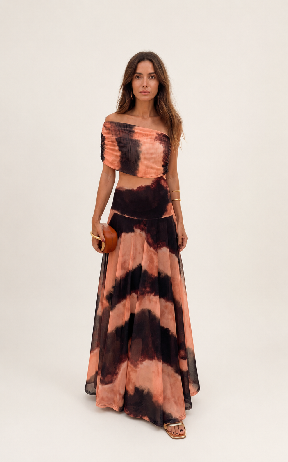 Vestido Toledo Estampado Naranja y Marrón