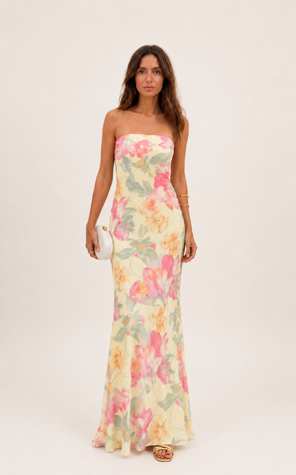 CAPRI | Vestido Largo Strapless Floral Acuarela