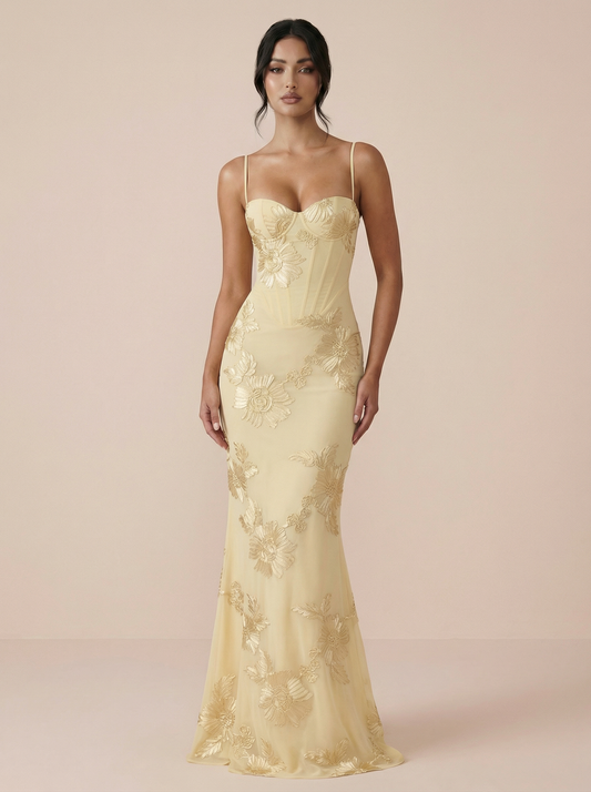 Renetta Vestido maxi sin espalda con tirantes finos y estampado floral